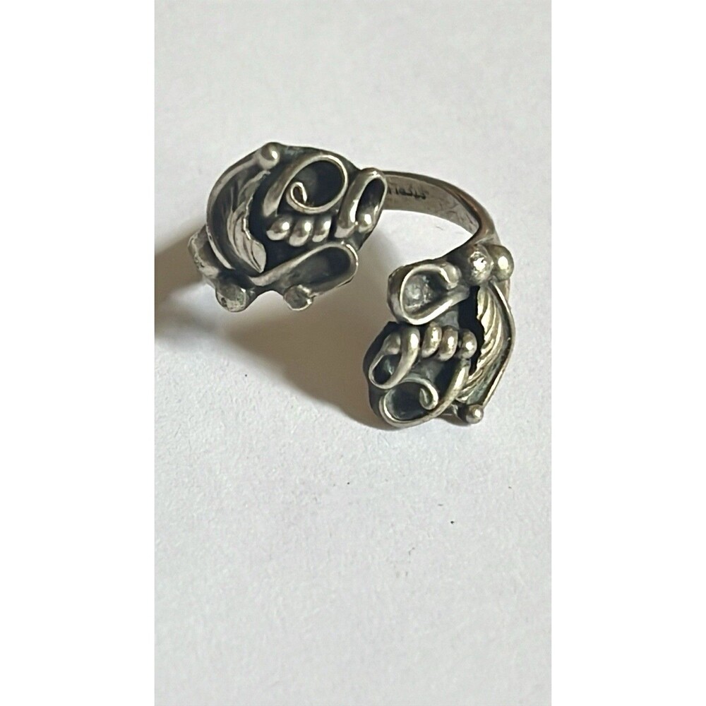 Vtg Sterling Silver LH Artisan Mexican Style Open Wrap Bypass Ring Adjustable